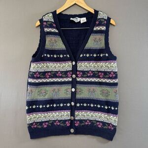 Northern Reflections Button Up Sweater Vest Vintage 90s Size Large Cotton Blend